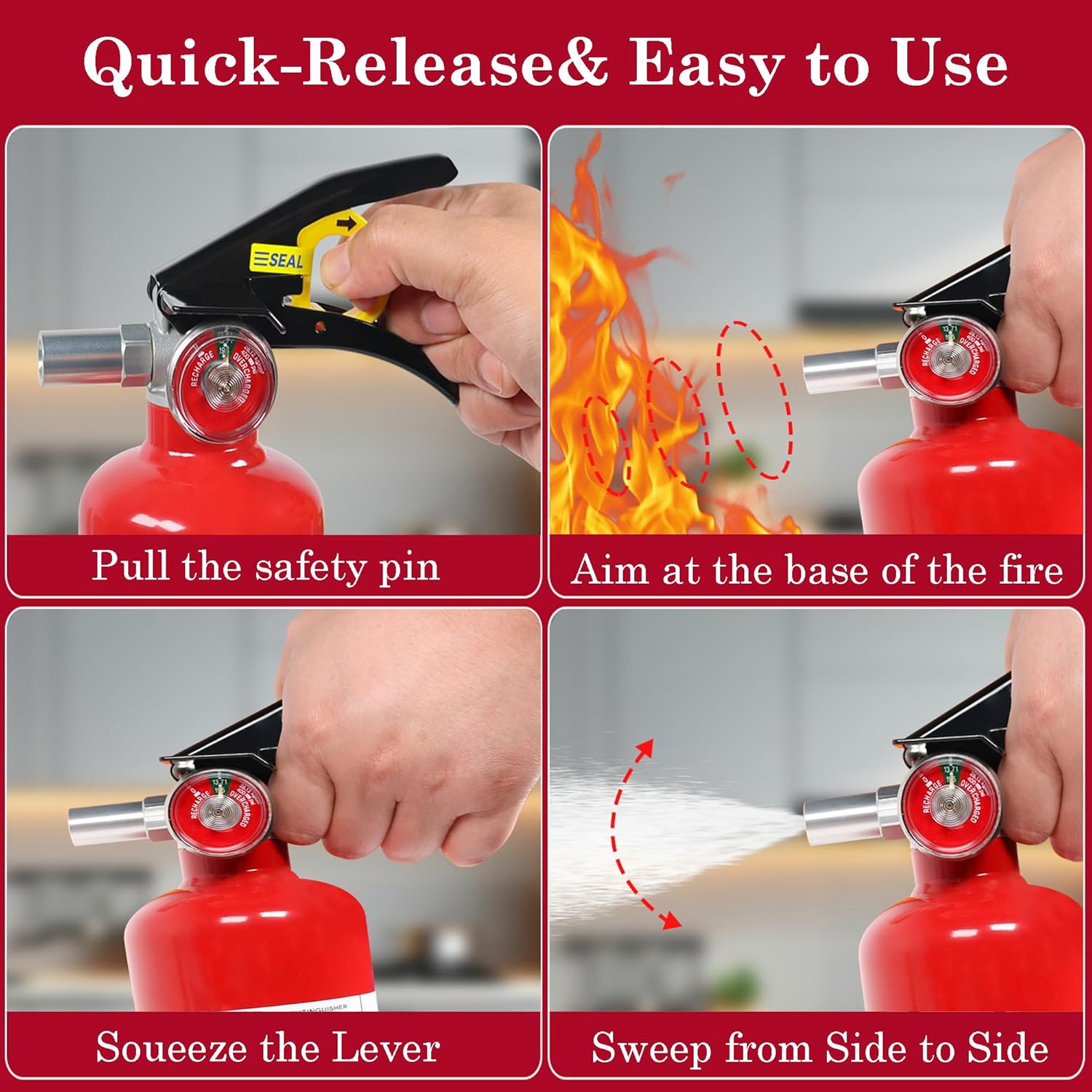 6-Pack Fire Extinguisher for Home, 2.5 lb 1-A:10-B:C Rated Dry Chemical Fire Safety Gear with Quick-Release Handle, Certified for Kitchen, Car, Vehicle, Boat, RV, Grill - Image 6