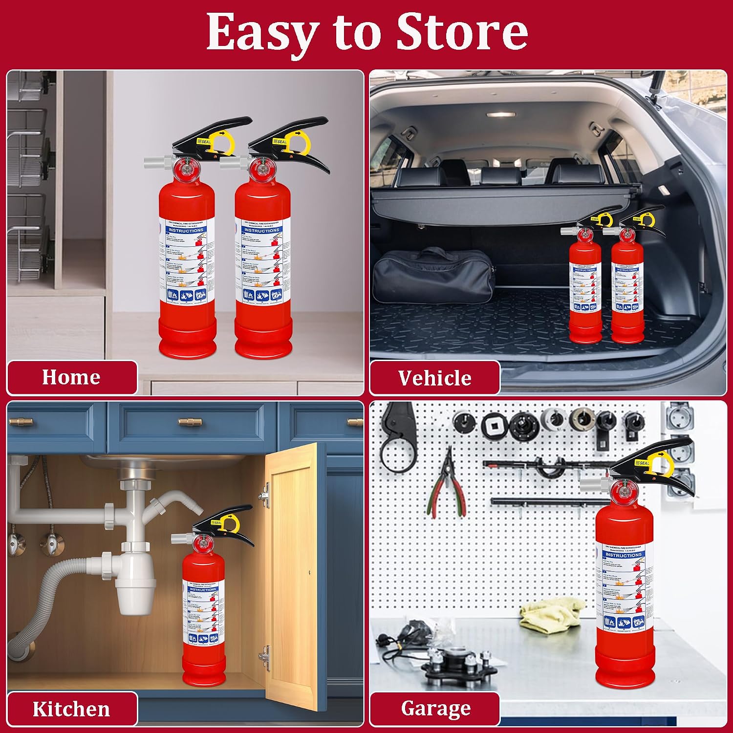 6-Pack Fire Extinguisher for Home, 2.5 lb 1-A:10-B:C Rated Dry Chemical Fire Safety Gear with Quick-Release Handle, Certified for Kitchen, Car, Vehicle, Boat, RV, Grill - Image 7