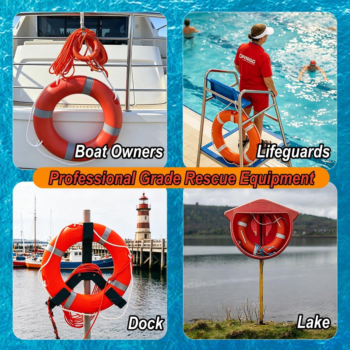 Life Ring Buoy Boat Safety Throw Ring with Water Floating Lifesaving Rope 98.4FT Set, Outdoor Professional Marine Grade Throwable Flotation Device for Boat Dock Pool Lake Rescue - Image 7