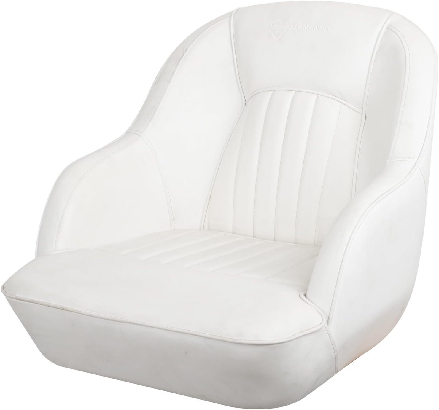 Seamander Boat Captains Chair,Pontoon Boat Seat, Integral Rotomolded Frame, Premium EPDM Foam Material,Marine Grade Vinyl, 5x5 or 5x12 inch Mounting Pattern (White/White)