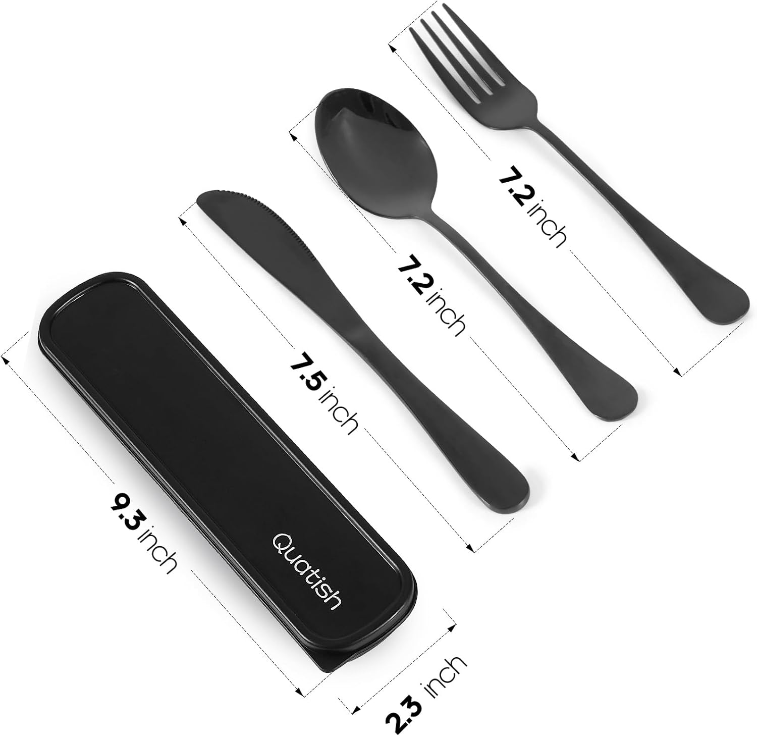 Travel Utensils with Case, Quatish 4 Piece Stainless Steel Silverware Set for Work, Portable Reusable Travel Cutlery Set, Fork and Spoon Set for Picnic, Camping, Gadgets, Lunch Box for Men, Black - Image 2