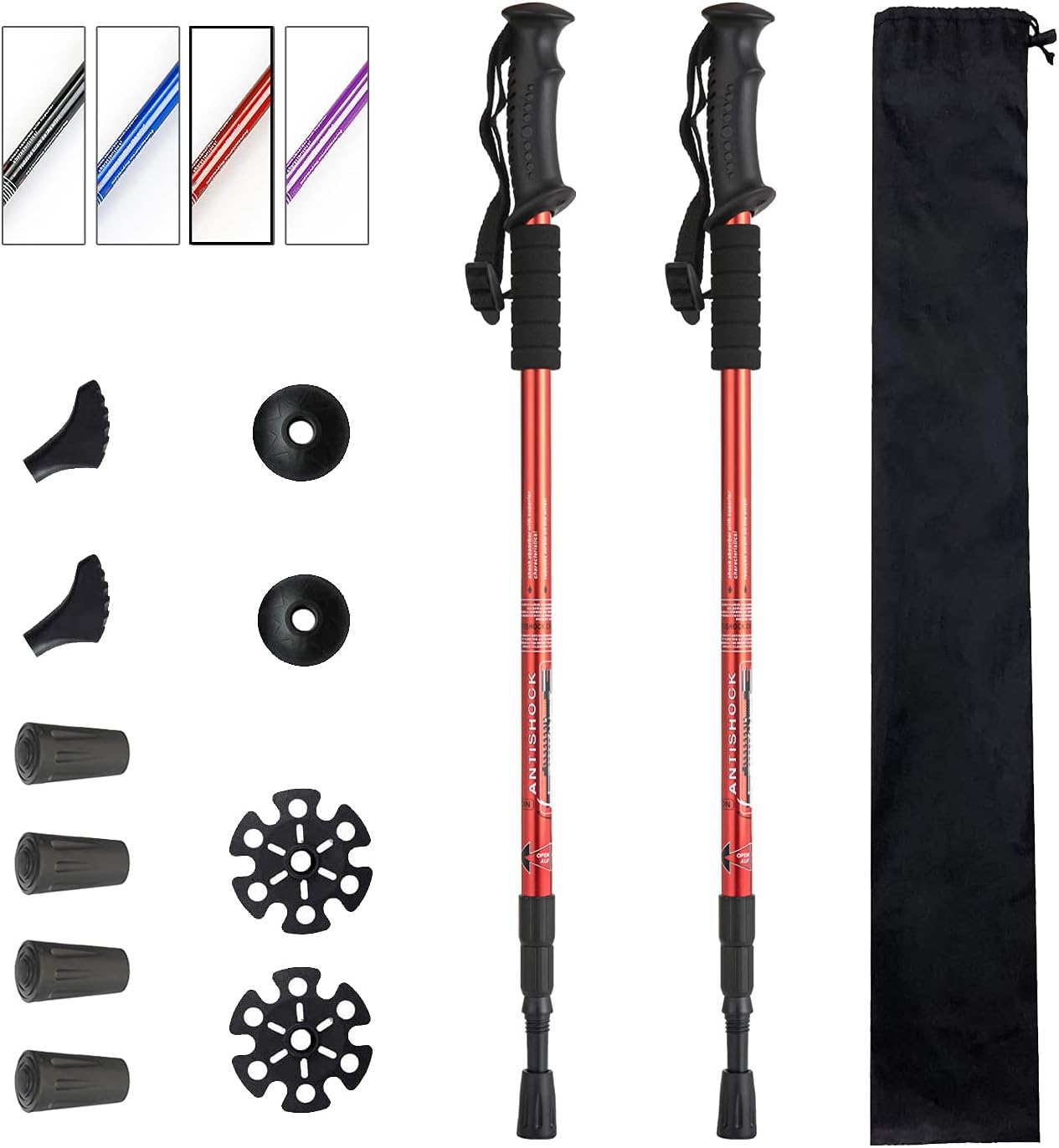 Aihoye Trekking Poles Shock Absorbing Adjustable Hiking or Walking Sticks for Hiking Collapsible Strong, 2-pc Pack Lightweight Walking Pole, All Terrain Accessories and Carry Bag