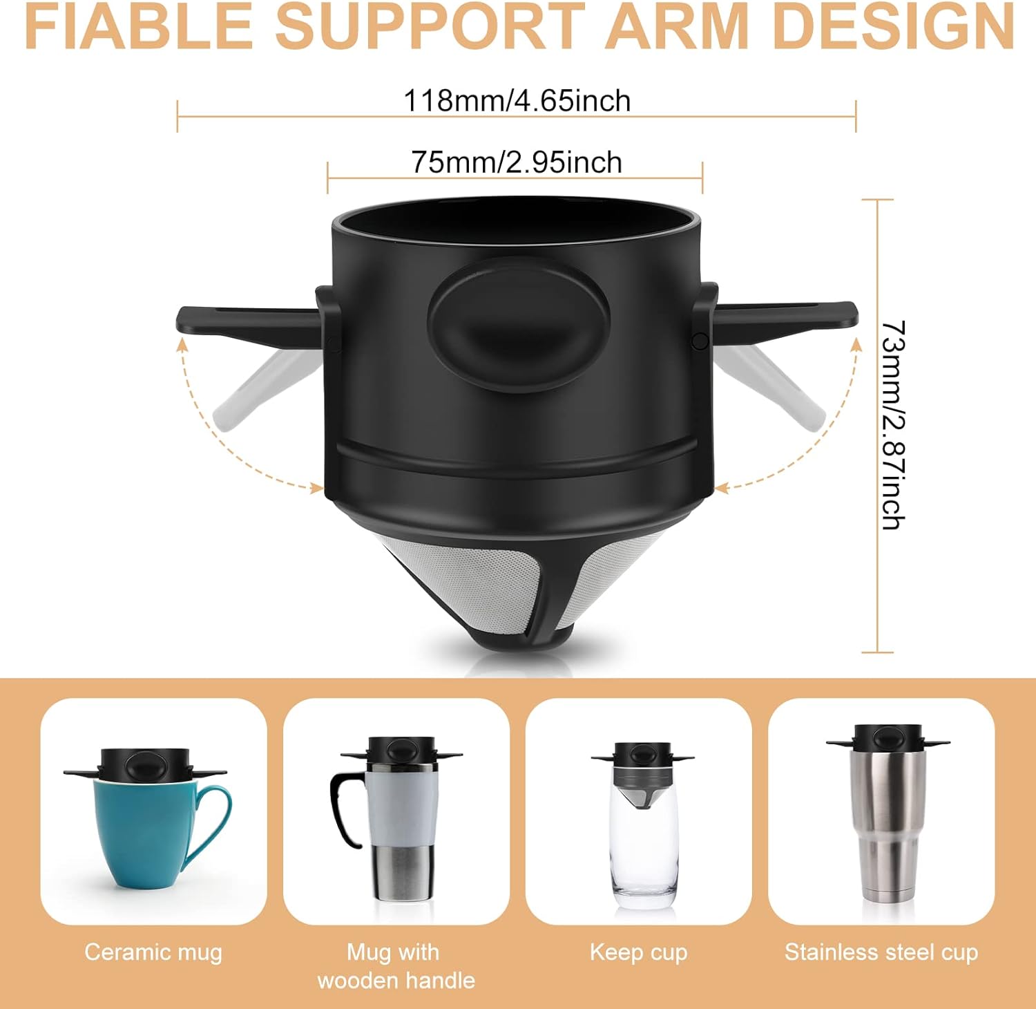 Pour Over Coffee Maker,Portable Stainless Steel Reusable Coffee Filter, Mini Collapsible Paperless Single Serve 1 Cup Coffee Dripper Cup Easy To Clean For Travel Camping - Image 3
