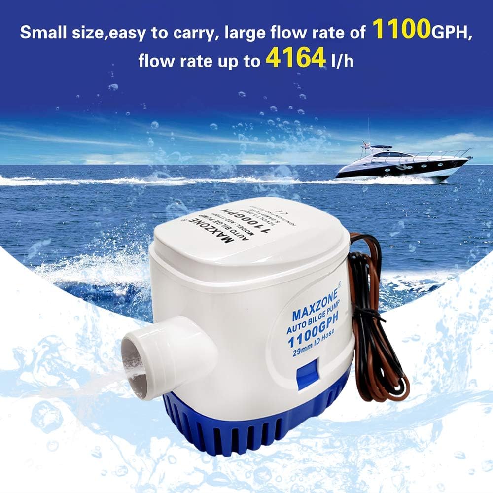 Automatic Submersible Boat Bilge Water Pump 12v 1100gph Auto with Float Switch, 1-1/8" Outlet, Compact Marine Boat Yacht - Image 2