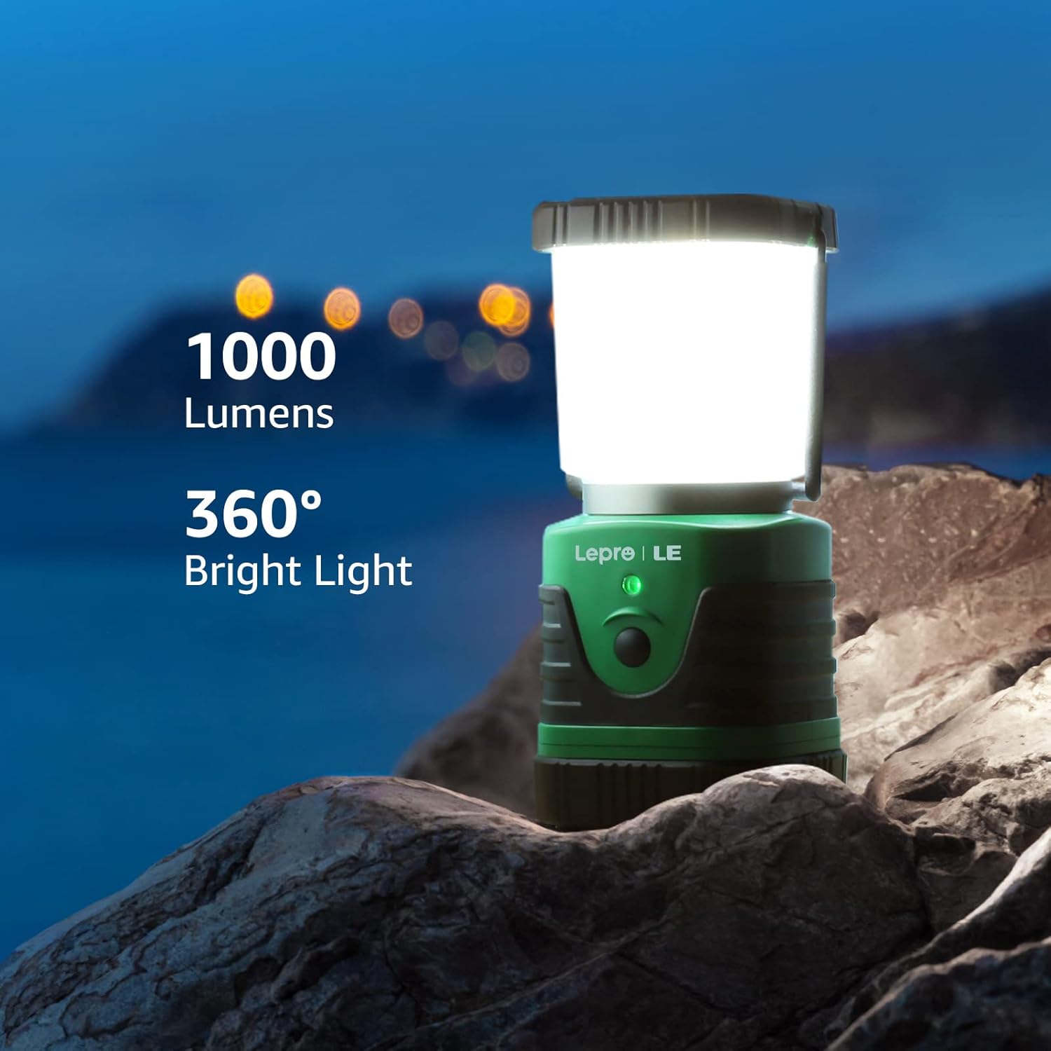 Lepro 1000LM LED Camping Lantern Rechargeable, 4400mAh Green Tent Light with 4 Light Modes, Waterproof Lantern Flashlight for Hurricane Emergency, Camping Essentials, USB Cable Included - Image 7