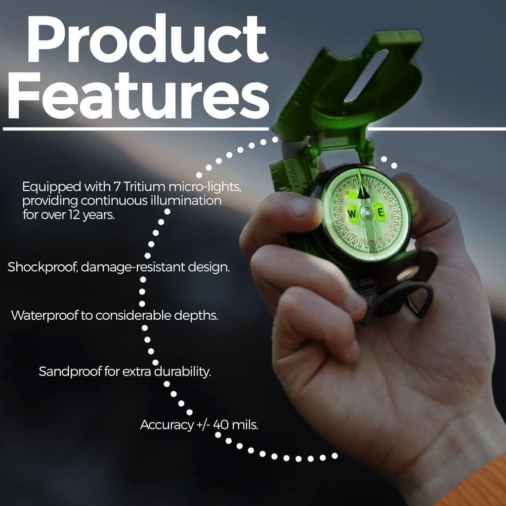 Cammenga Official US Military Tritium Lensatic Compass, Accurate Waterproof Hand Held Compasses with Pouch for Hiking Camping Navigation Survival Backpacking Orienteering - Image 7