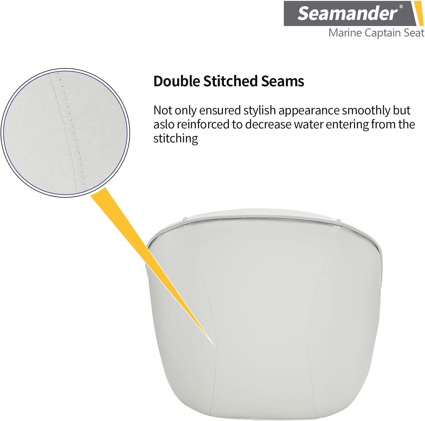 Seamander Boat Captains Chair,Pontoon Boat Seat, Integral Rotomolded Frame, Premium EPDM Foam Material,Marine Grade Vinyl, 5x5 or 5x12 inch Mounting Pattern (White/White) - Image 8