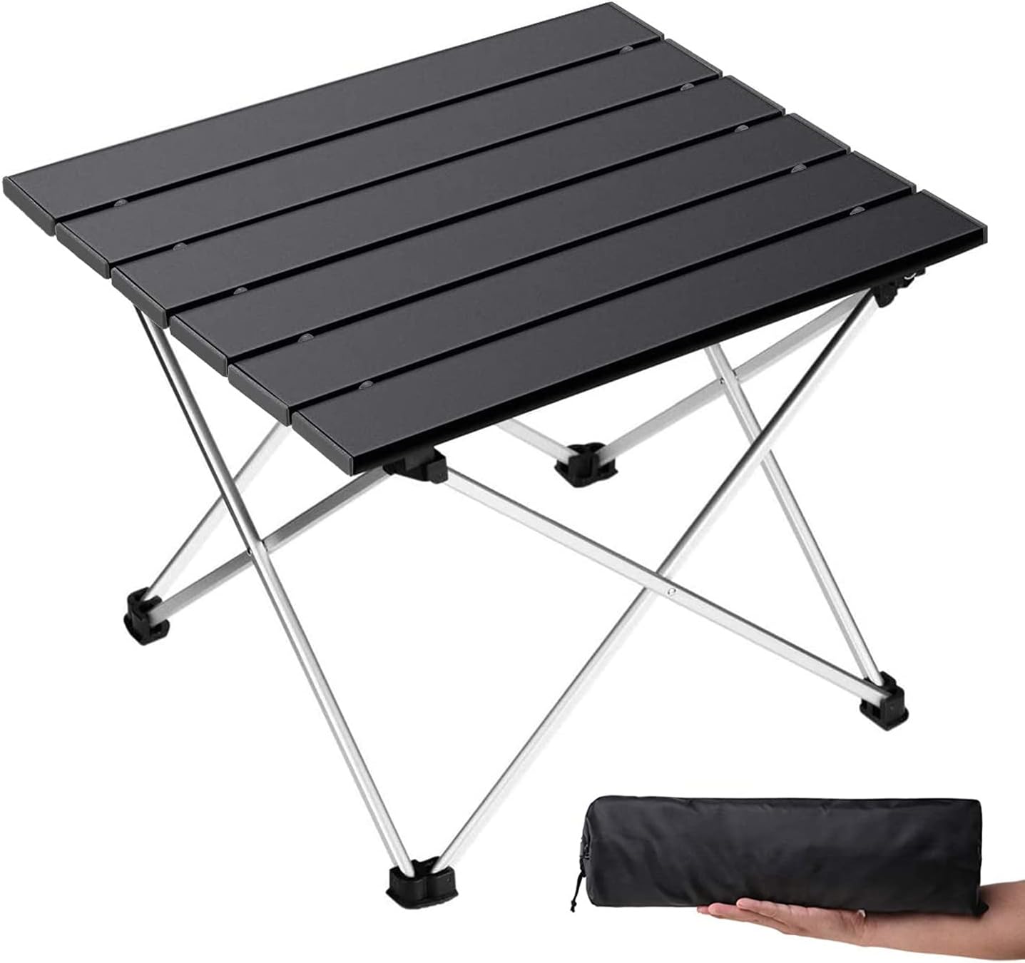 Grope Portable Camping Table with Aluminum Table Top, Folding Beach Table Easy to Carry, Prefect for Outdoor, Picnic, BBQ, Cooking, Festival, Beach, Home Use (Black-S)