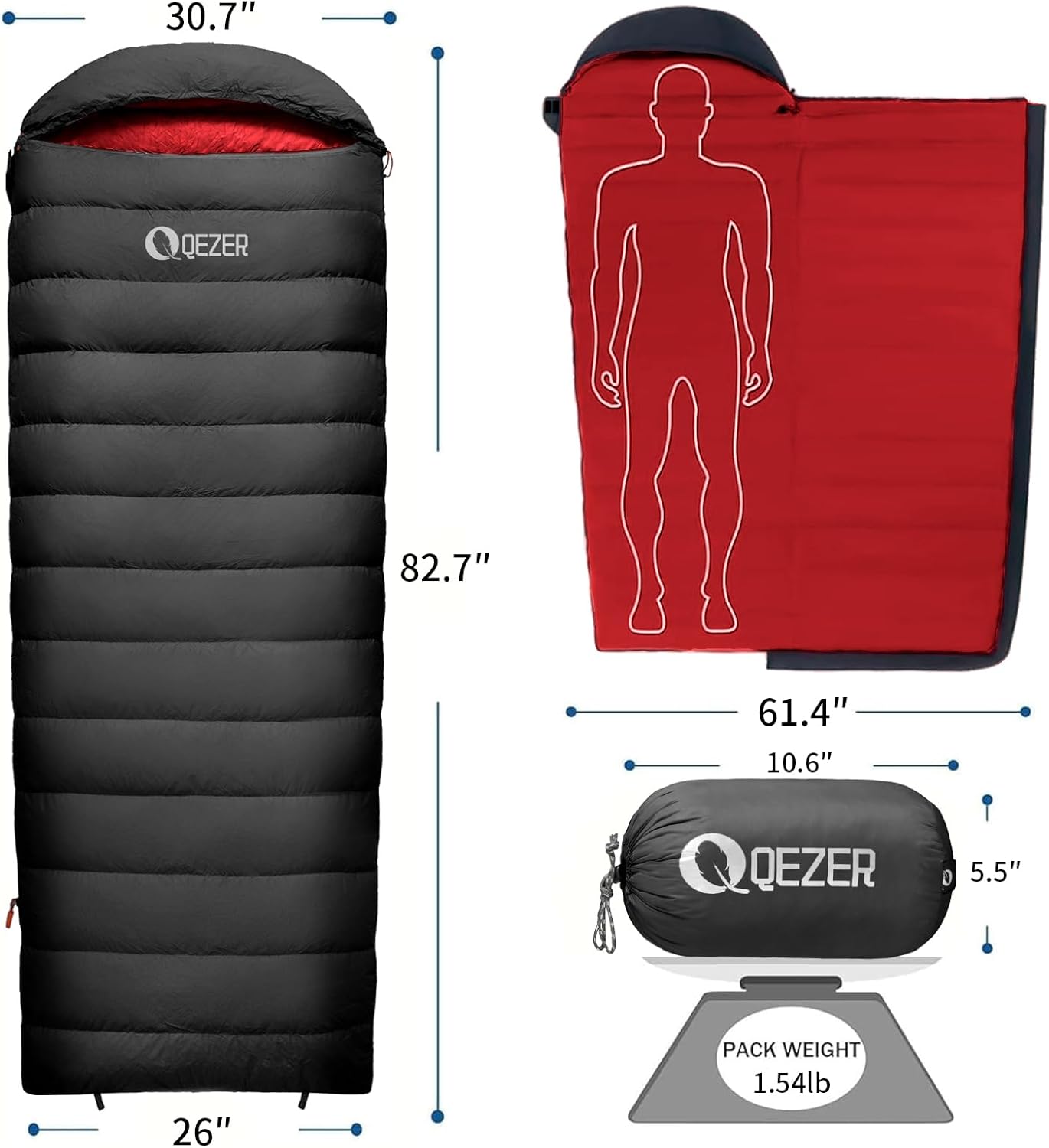 Down Sleeping Bag for Adults, 600 Fill Power, Ultralight & Compact with Compression Sack for Backpacking, Camping, Hiking - Image 2