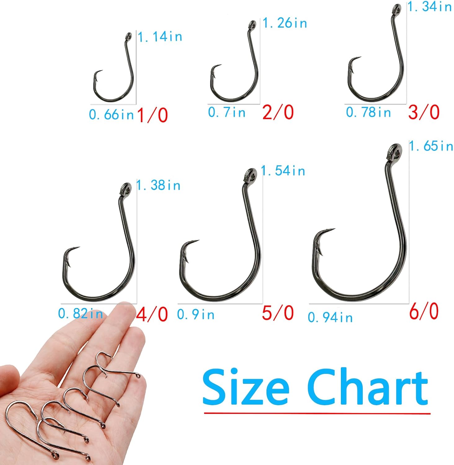 Afmivs Fishing Hooks Saltwater, 160PCS Circle Hooks Saltwater, Fish Hooks for Fishing Gear Tackle, Catfish Octopus Hook #1 1/0 2/0 3/0 4/0 5/0 6/0 8/0 Black High Carbon Steel with Portable Plastic Box - Image 4
