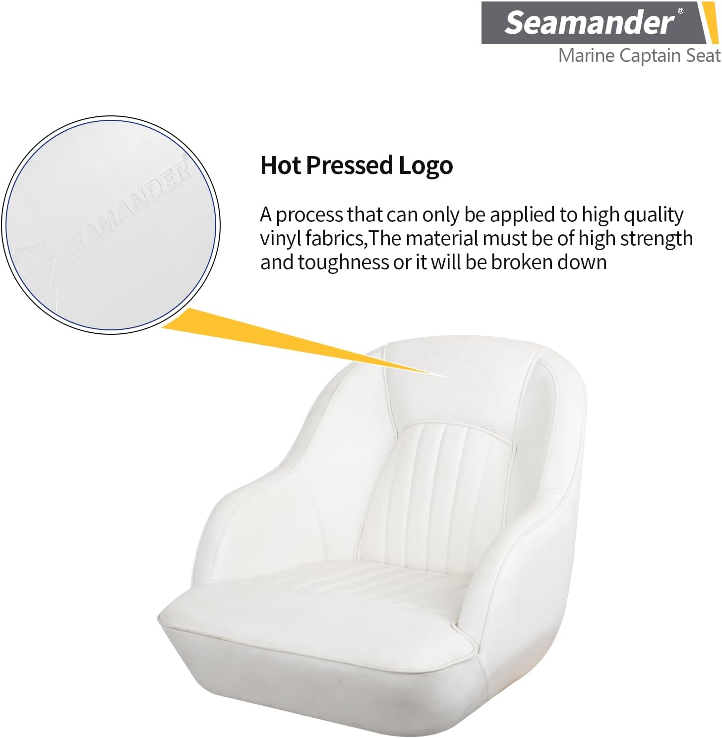 Seamander Boat Captains Chair,Pontoon Boat Seat, Integral Rotomolded Frame, Premium EPDM Foam Material,Marine Grade Vinyl, 5x5 or 5x12 inch Mounting Pattern (White/White) - Image 7