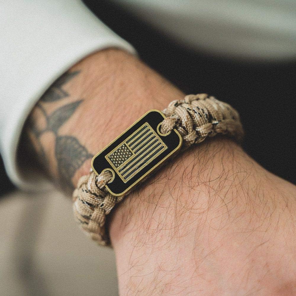 Hero Company Camo Paracord Bracelet - Tactical Survival Bracelet for Men with Bronze USA Flag - Helps Pair Military Veterans with a Companion Dog - Image 4