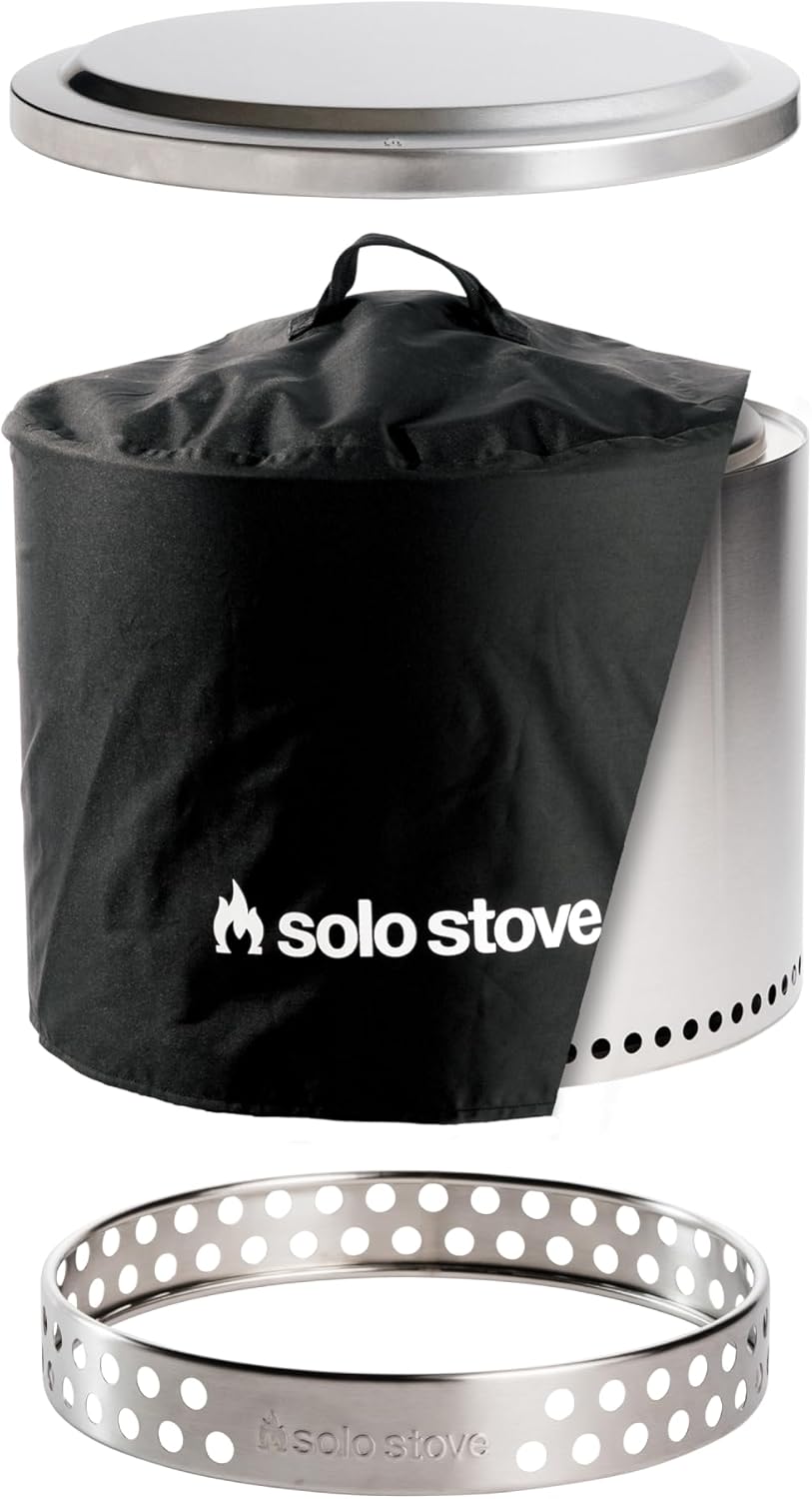 Solo Stove Bonfire Amazon Exclusive | Smokeless Fire Pit Bundle with Stand, Lid, Shelter & Ash Pan | Ideal for 4–6 People | Stainless Steel Wood Burning Camping Pit – 19.5" Wide, 34lbs