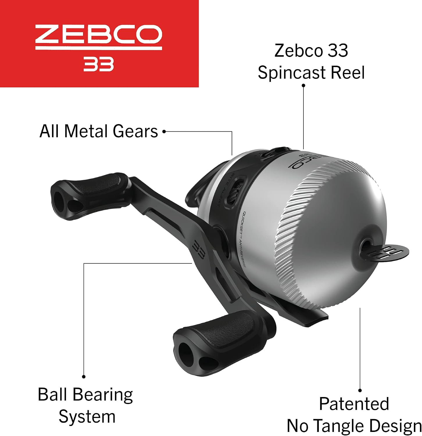 Zebco 33 Spincast Fishing Reel, Size 30 Reel, Right or Left-Hand Retrieve, 10-Pound Zebco Cajun Fishing Line, Graphite Frame Silver/Black - Image 2
