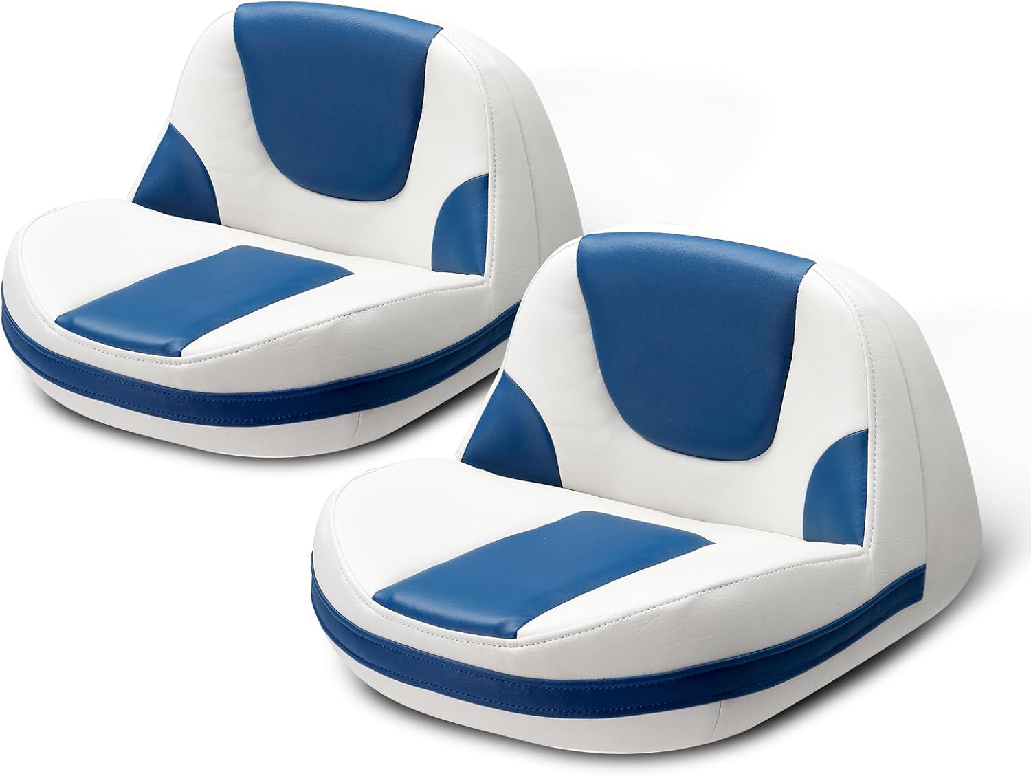 PEXMOR Boat Seats, Fishing Boat Seat, Waterproof Captain Seat Low Back Casting Bass Seats for Boats, Thick Soft Cushion Butt Seat, 2 Packs (Blue&White)