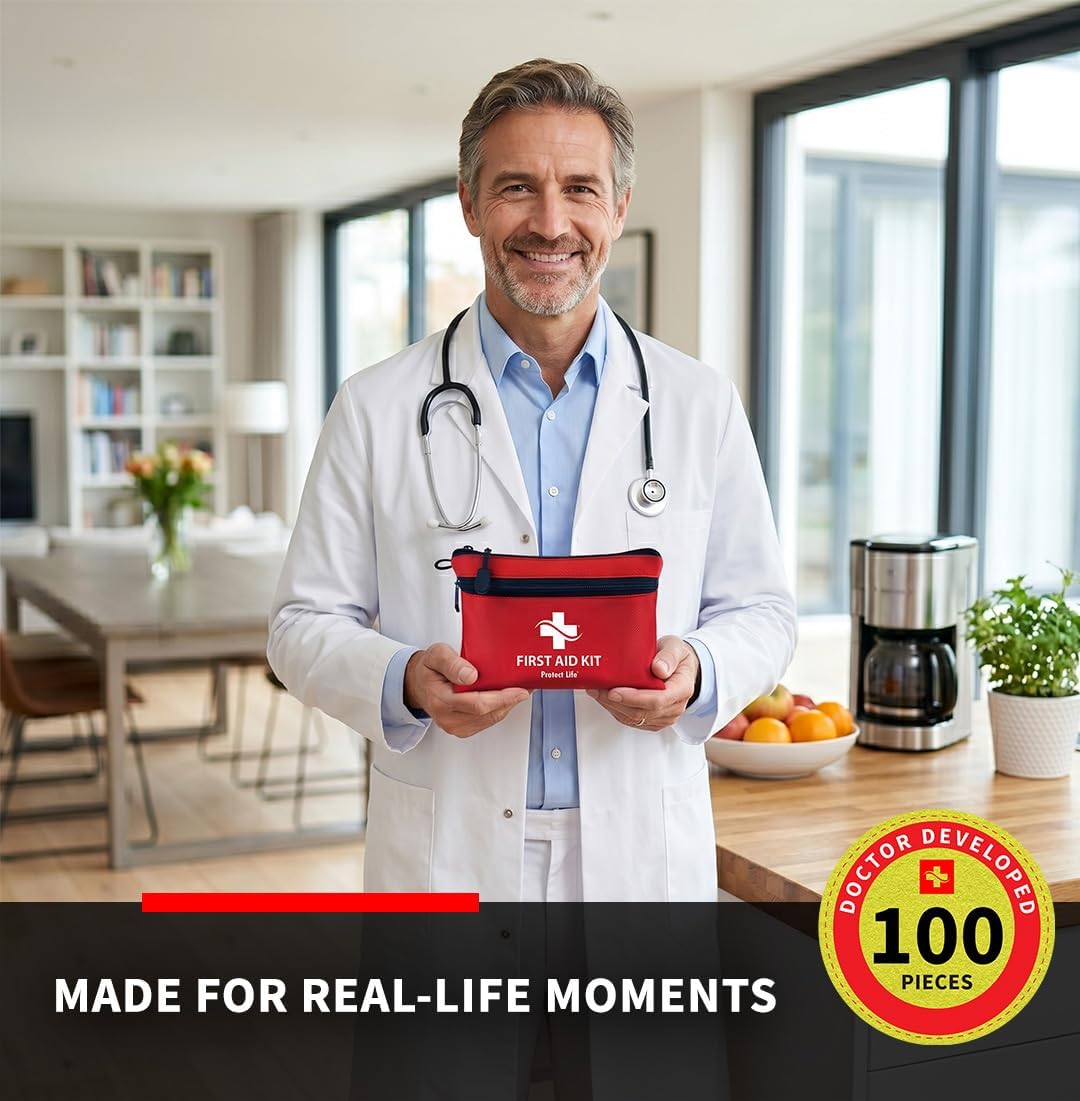 Protect Life Doctor Developed Mini First Aid Kit, 100 Piece Waterproof Emergency Kit for Car, Boat, Camping & Travel, Includes Emergency Blanket, Tourniquet & First Aid Guide - Image 7