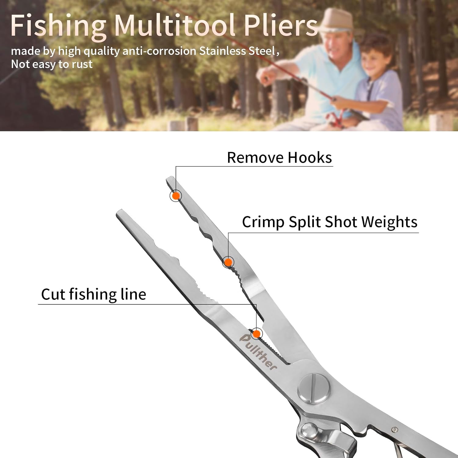 Stainless Steel Fishing Pliers,Needle Nose Pliers Fishing,Fishing Gear Hook Remover with Lanyard,Multitool for Saltwater - Image 3