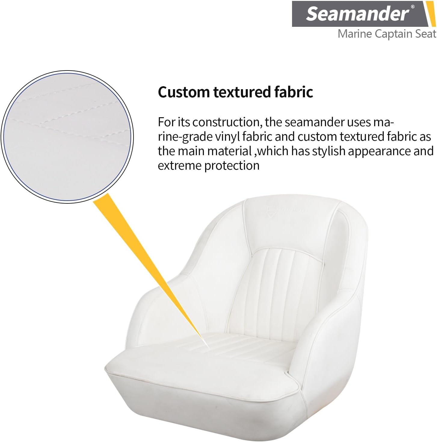 Seamander Boat Captains Chair,Pontoon Boat Seat, Integral Rotomolded Frame, Premium EPDM Foam Material,Marine Grade Vinyl, 5x5 or 5x12 inch Mounting Pattern (White/White) - Image 6