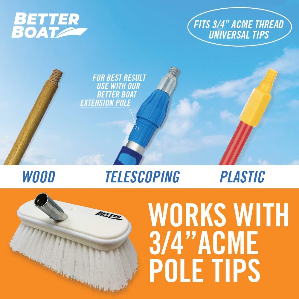 Stiff Boat Deck Brush, Heavy-Duty Marine Brush Head, 8" Firm Bristle with Bumper, 3/4" Thread Handle, for RV, Truck, and Auto Cleaning - Image 3