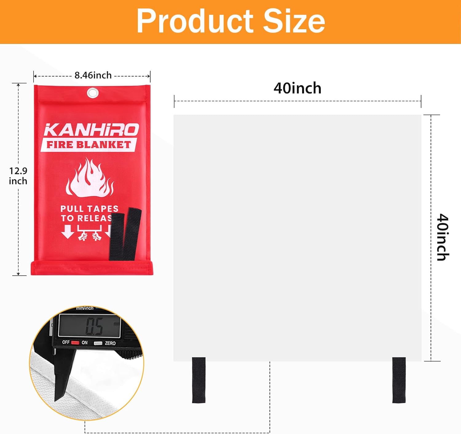 KANHIRO Fire Blanket Emergency for Home Kitchen - Fiberglass Fire Suppression Blanket Great for School, Fireplace, Grill, Car, Office, Warehouse (2 Pack, 39 in X 39 in) - Image 2