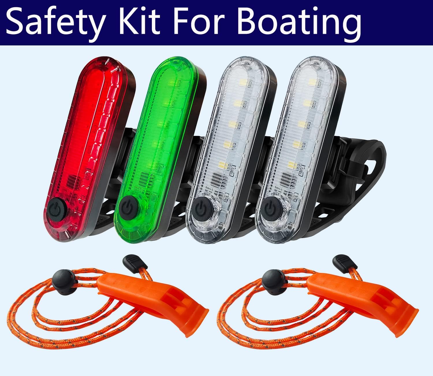 Amzonly 4Pack LED Navigation Lights Kit for Boat Kayak, Stern Light Battery 0perated, Easy Clip on for Night Kayaking, Boating, Canoeing, Paddle Board, Jet Ski, Dinghy, 2Pcs Safety Whistles - Image 7