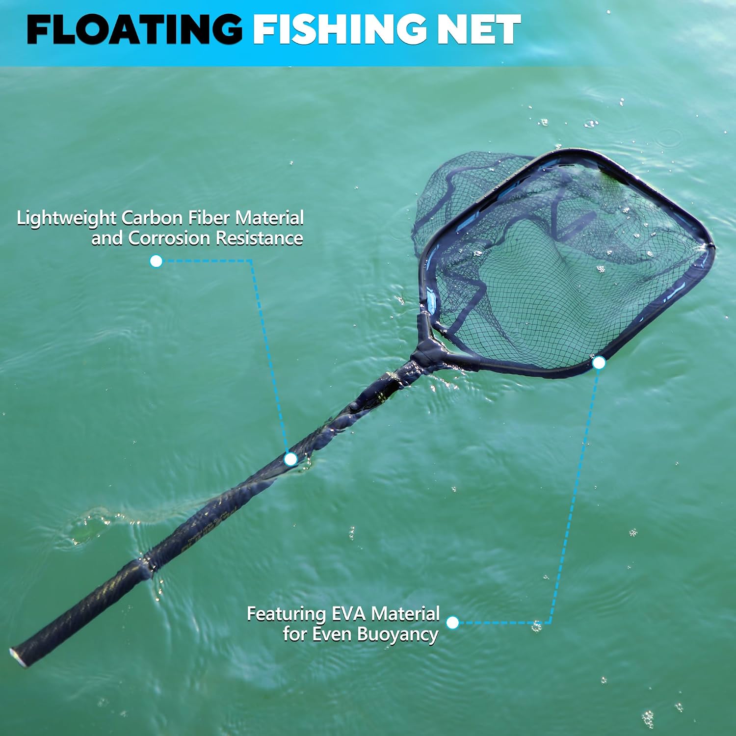 PLUSINNO Floating Fishing Net with Telescoping Handle, Carbon Fiber Ultralight Long Fish Net, Collapsible Landing Net 6.56/7.86Ft, Fishing Gear Kayak Accessories for Bass Trout Salmon - Image 3