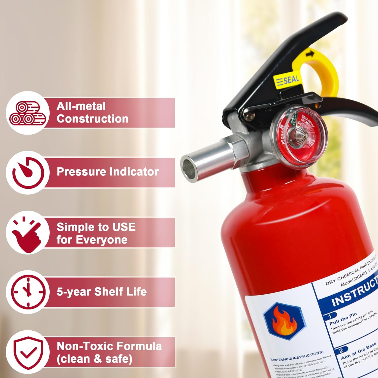 ABC Dry Chemical Fire Extinguisher, 2.5 lb 1A:10B:C Rated - Quick-Release Handle, Compact Portable Fire Safety Gear for Home Vehicle Boat RV Kitchen Grill - Image 5
