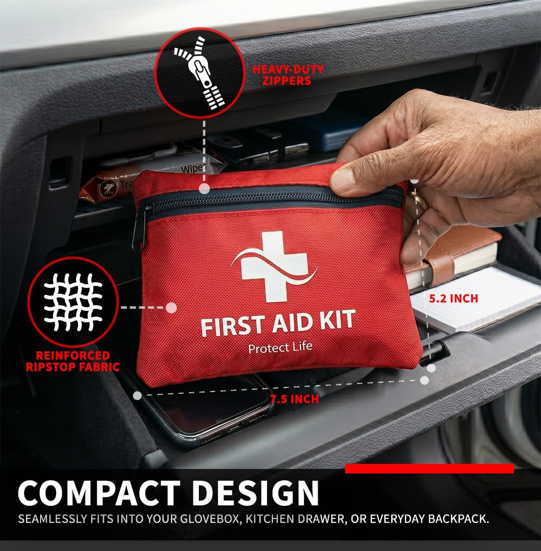 Protect Life Doctor Developed Mini First Aid Kit, 100 Piece Waterproof Emergency Kit for Car, Boat, Camping & Travel, Includes Emergency Blanket, Tourniquet & First Aid Guide - Image 4