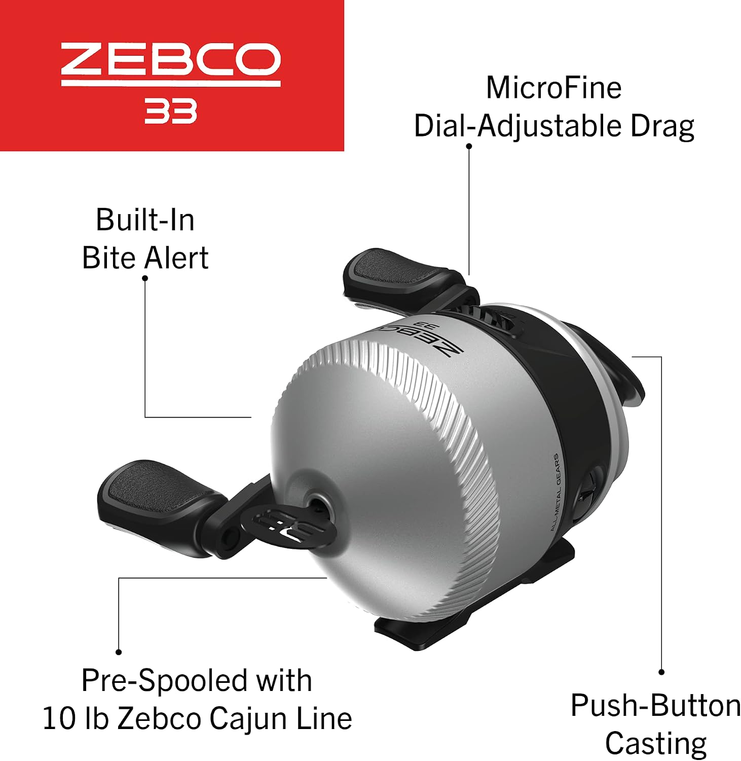 Zebco 33 Spincast Fishing Reel, Size 30 Reel, Right or Left-Hand Retrieve, 10-Pound Zebco Cajun Fishing Line, Graphite Frame Silver/Black - Image 3