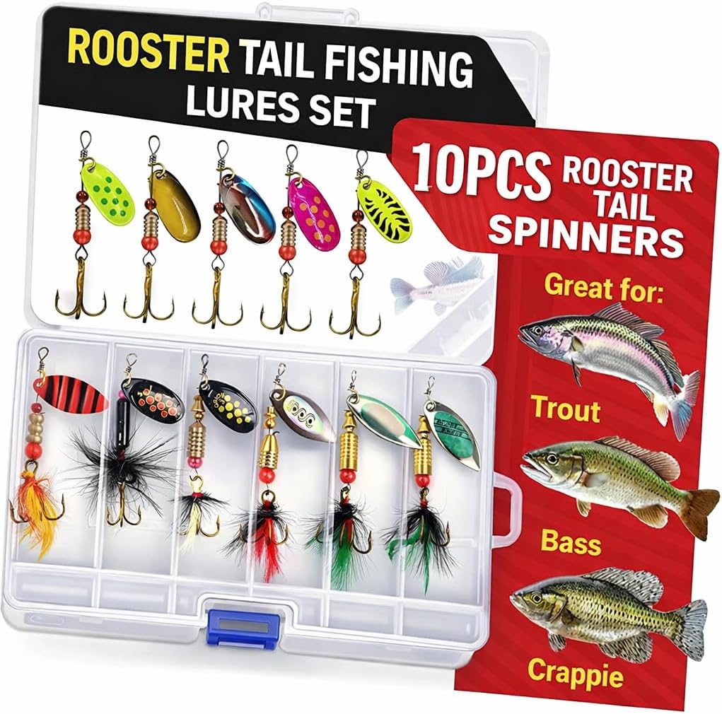 Fishing Spinner Lures Kit 10/15/16/20PCS, Inline Spinner Baits with Treble Hooks and Feather Tails, Metal Fishing Lures for Trout Bass Salmon Panfish, Multi-Color Freshwater Fishing Tackle Set - Image 3
