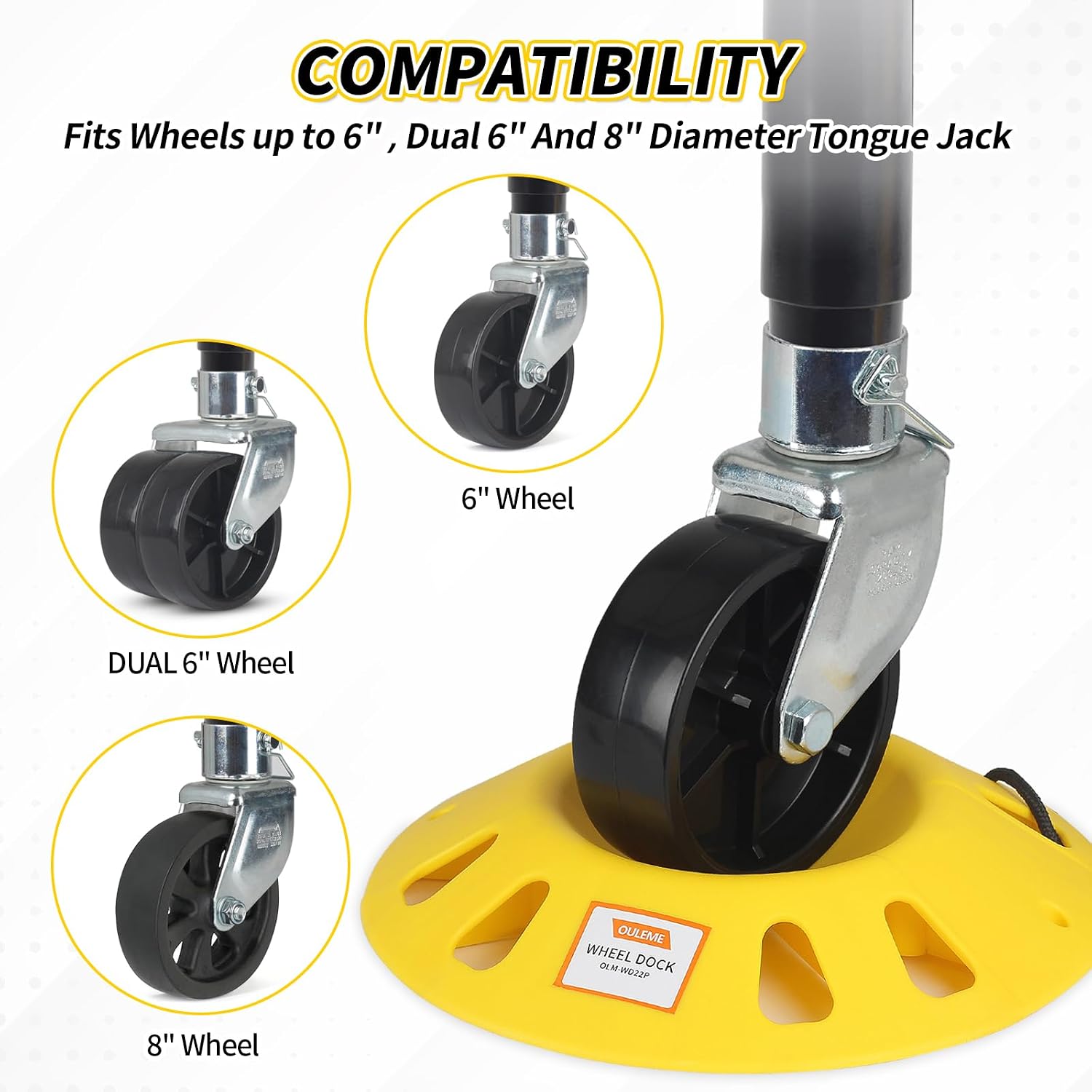 OULEME Trailer Jack Wheel Dock, Tongue Jack Wheel Chock for Trailer Boat Camper RV, Caster Stopper for Single 6'' 8'' and Dual 6'', with Rope Handle - Image 3