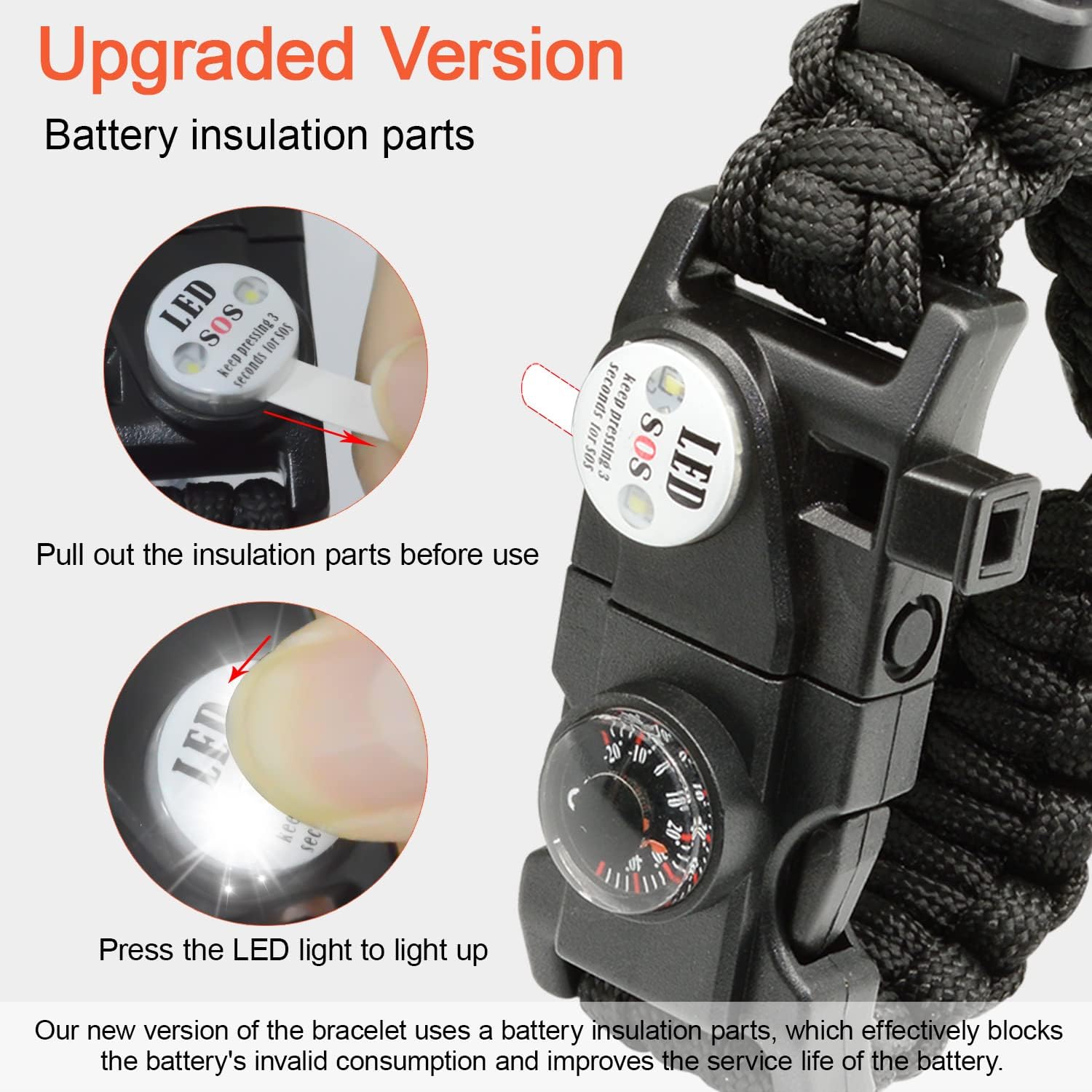 20 in 1 Survival Paracord Bracelet Adjustable Gear Kit with SOS LED Light, Fire Starter, Bigger Compass, Survival Whistle, Perfect for Camping, Hiking, Fishing - Image 6