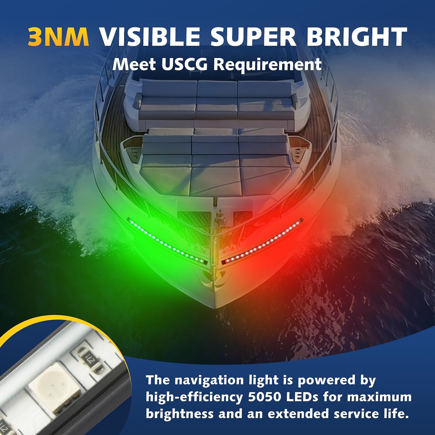 Boat Navigation Lights LED, Red and Green Boat Lights LED Waterproof, Marine Navigation Bow Light for Night Fishing, Boating, Navigating, Lighting, Fits for Pontoon, Bass & Jon Boats, Yacht - Image 2