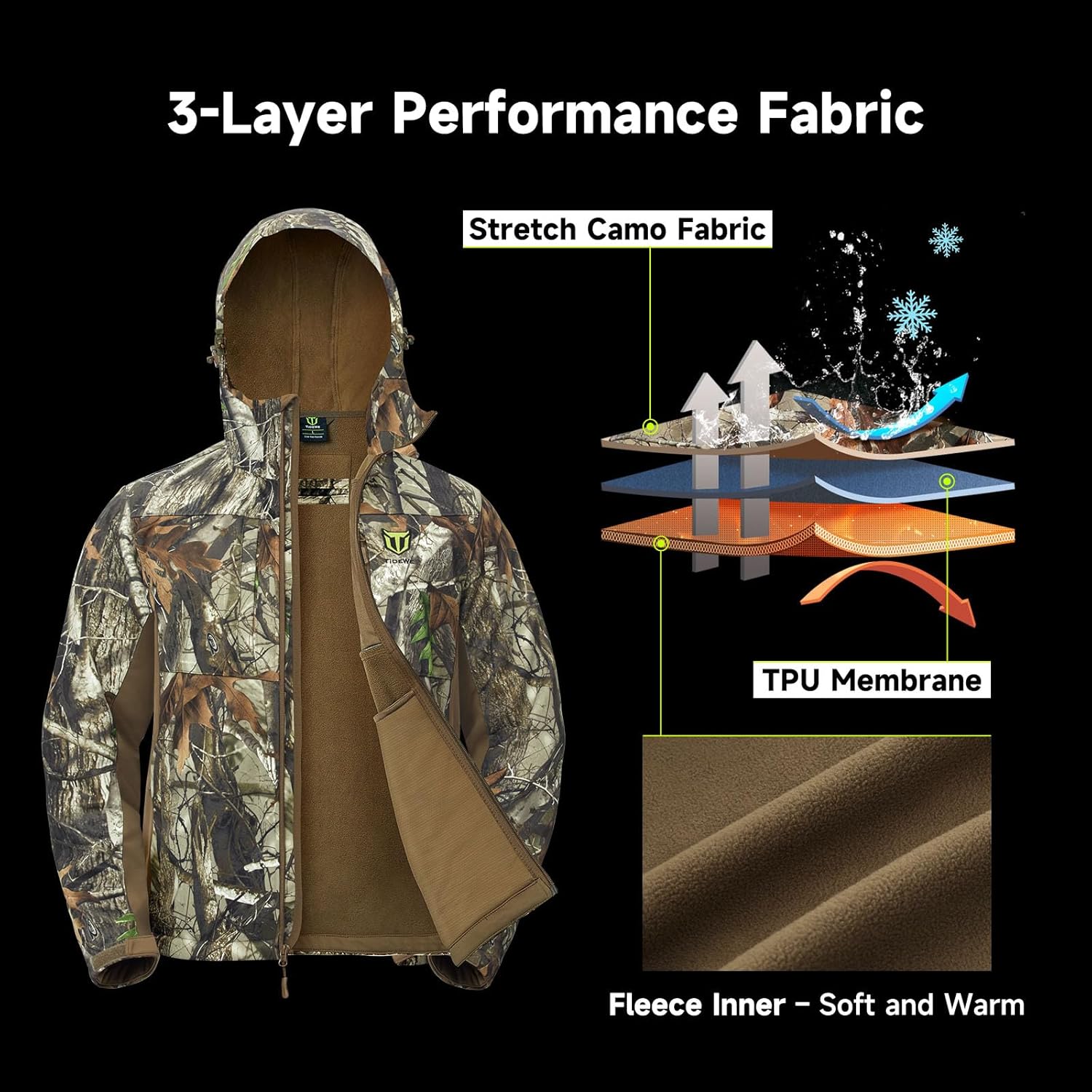 TIDEWE Hunting Clothes for Men with Fleece Lining, Safety Strap Compatible Water Resistant Silent Hunting Jacket and Pants - Image 3