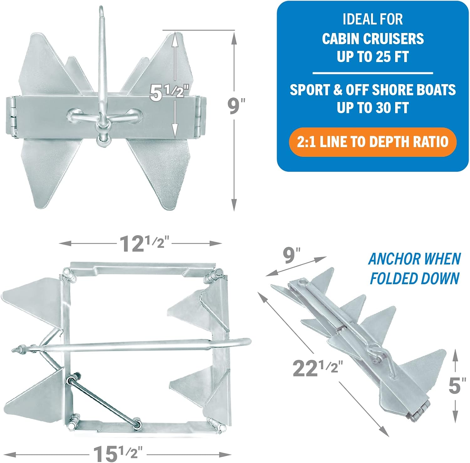 Better Boat Box Anchor for Boats, Folding Boat Anchor Hot Dip Galvanized, Double Sided Slide Anchor for Pontoon Fishing and Cabin Cruiser, Multiple Sizes - Image 5