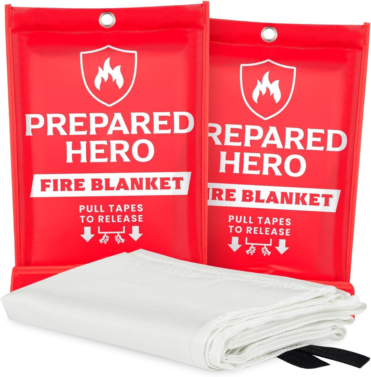 Prepared Hero Emergency Fire Blanket - 2 Pack - Fire Suppression for Kitchen, 39” x 39” Fiberglass Fire Blanket for Home