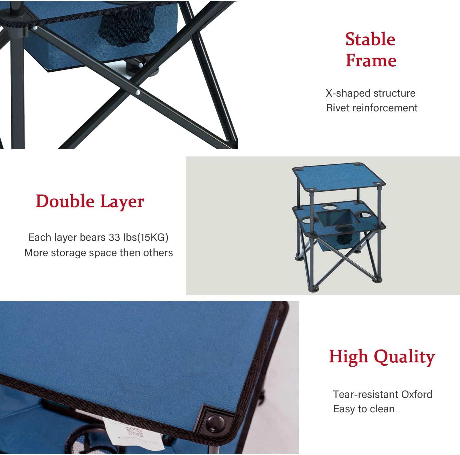 Folding Camping Table, Portable Outdoor Picnic Table, Lightweight Square Camp Table with Built-in 4 Cup Holders Food Basket and Travel Bag for Barbeque Beach Camping and Tailgate Blue - Image 9