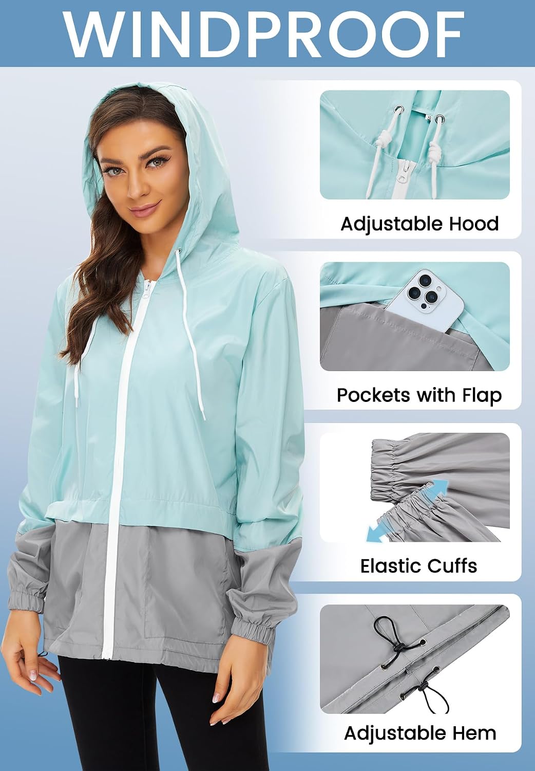 Zando Lightweight Rain Jacket Women Waterproof - Raincoat for Women Packable Rain coat Hooded Windbreaker for Travel Outdoor - Image 5