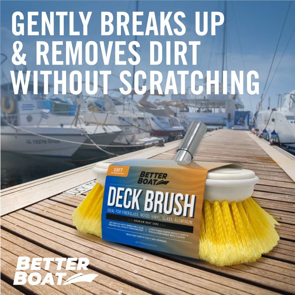 Soft Boat Deck Brush, Heavy-Duty Marine Brush Head, 8" Bristle with Bumper, 3/4" Thread Handle, for RV, Truck, and Auto Cleaning - Image 4