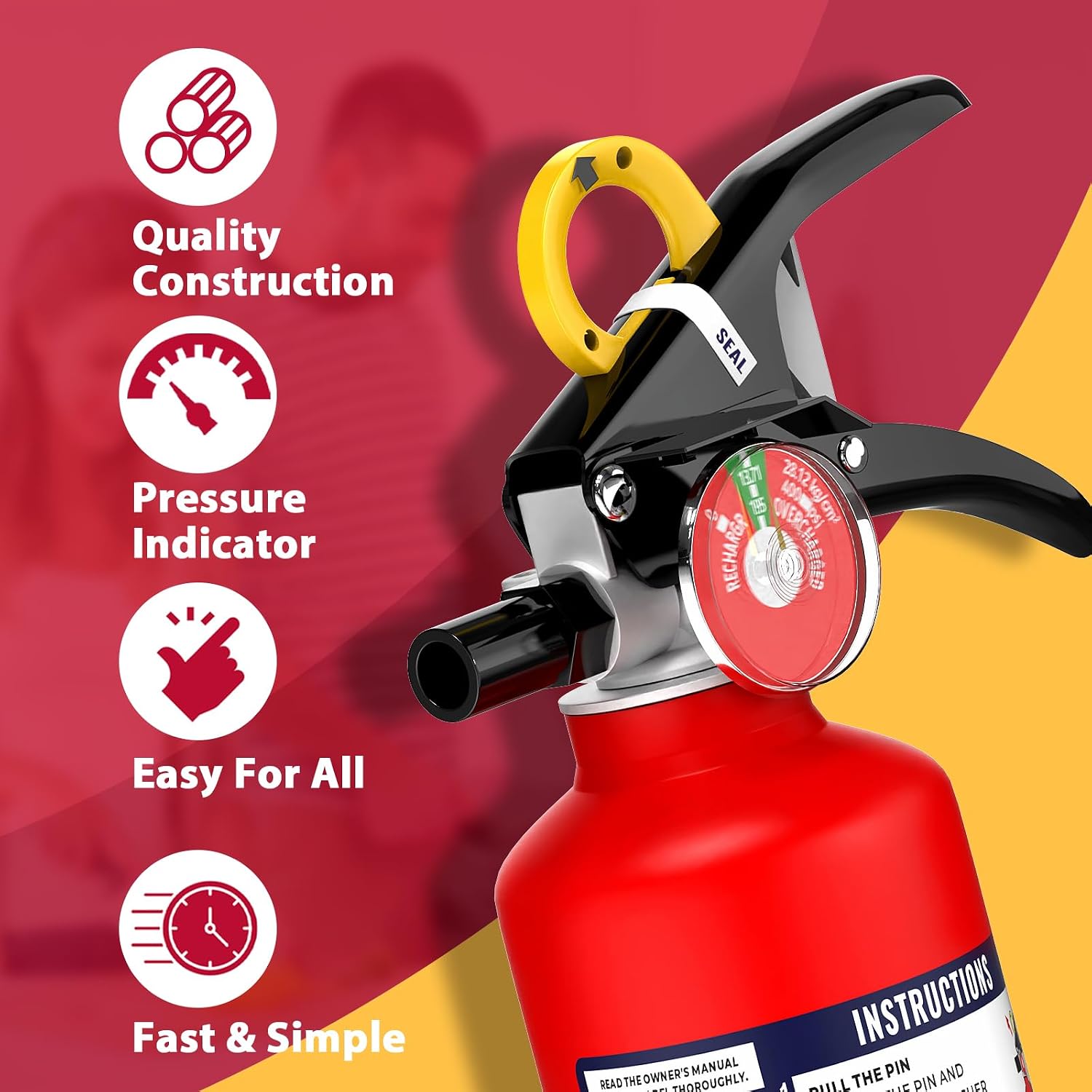 Ougist ABC Fire Extinguisher for Home & Vehicle - 2.5 lb 1-A:10-B:C Rated, Dry Chemical Fire Safety with Quick-Release Handle, Certified for Kitchen/Car/Boat Use-Model FF1KG - Image 3
