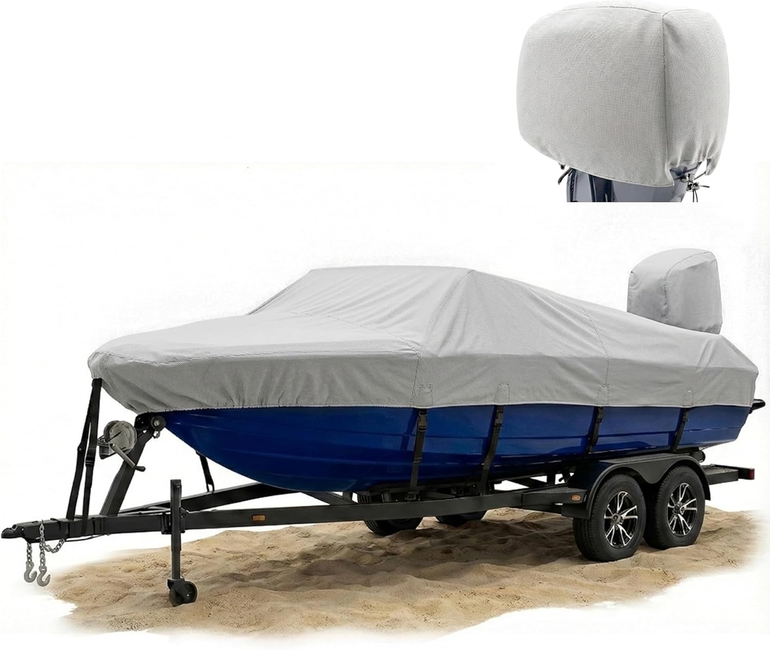 FOCEAN 1200D Boat Cover 15-17ft, Waterproof Heavy Duty Marine Tarp Gray Cover, Fits Bass, V-Hull, Tri-Hull, Runabout Fish Ski Boats with Storage Bag