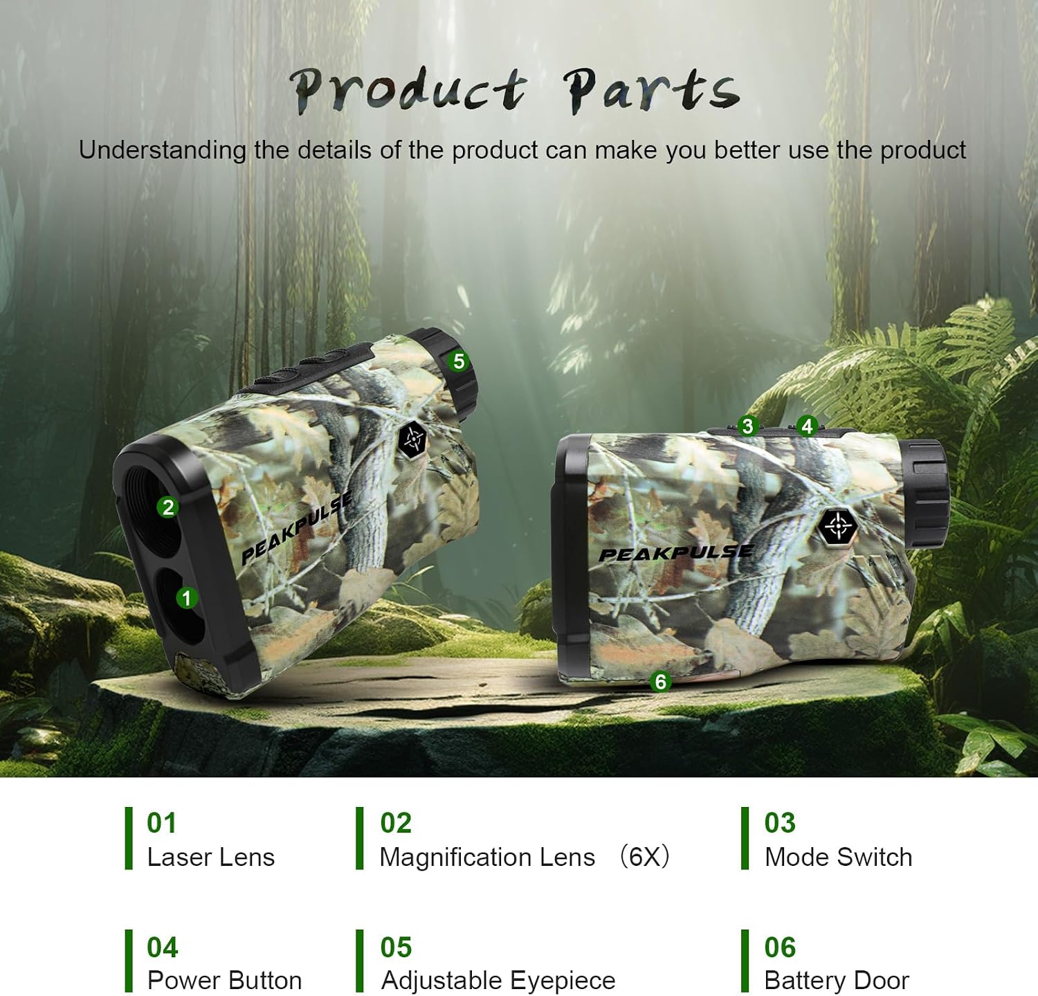 PEAKPULSE Hunting Range Finder 1400Yds - 6X Zoom, Angle Compensation, IP54 Waterproof for Deer & Bow Hunter - Image 9