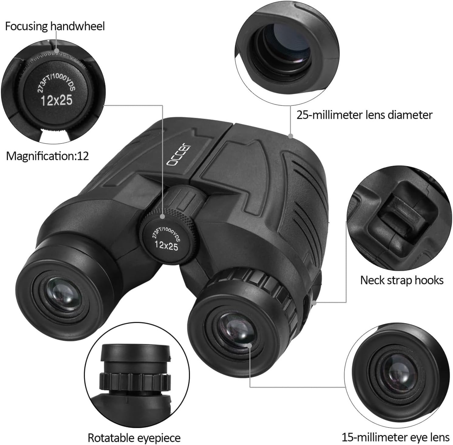 Occer 12x25 Compact Binoculars for Adults and Kids, Large Eyepiece Waterproof Binocular with Low Light Vision,High Powered Easy Focus Binoculars for Bird Watching,Outdoor Hunting,Travel,Sightseeing - Image 4