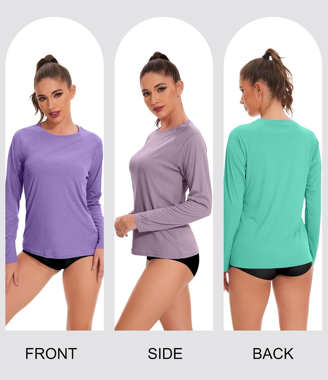 Kinglaman 6 Pack Women's Long Sleeve Workout Dry Fit Shirts, UPF 50+ Rash Guard SPF UV Sun Protection Swim Tee Shirts - Image 4
