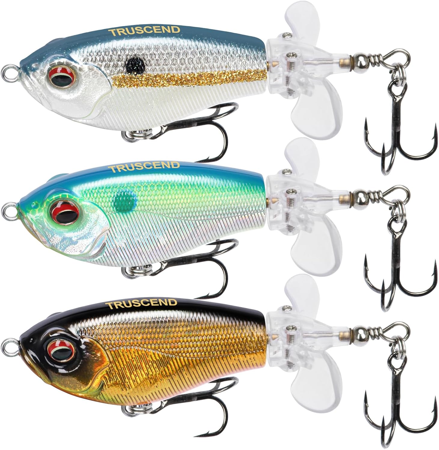 TRUSCEND Popobait Easy Catch Fishing Lures with BKK Hooks, Instant Startup, Longer Cast, Balanced Spray/Sound/Swim, Plopper Topwater Lures for Bass, Trout, Pike, Walleye, Freshwater Saltwater Fishing