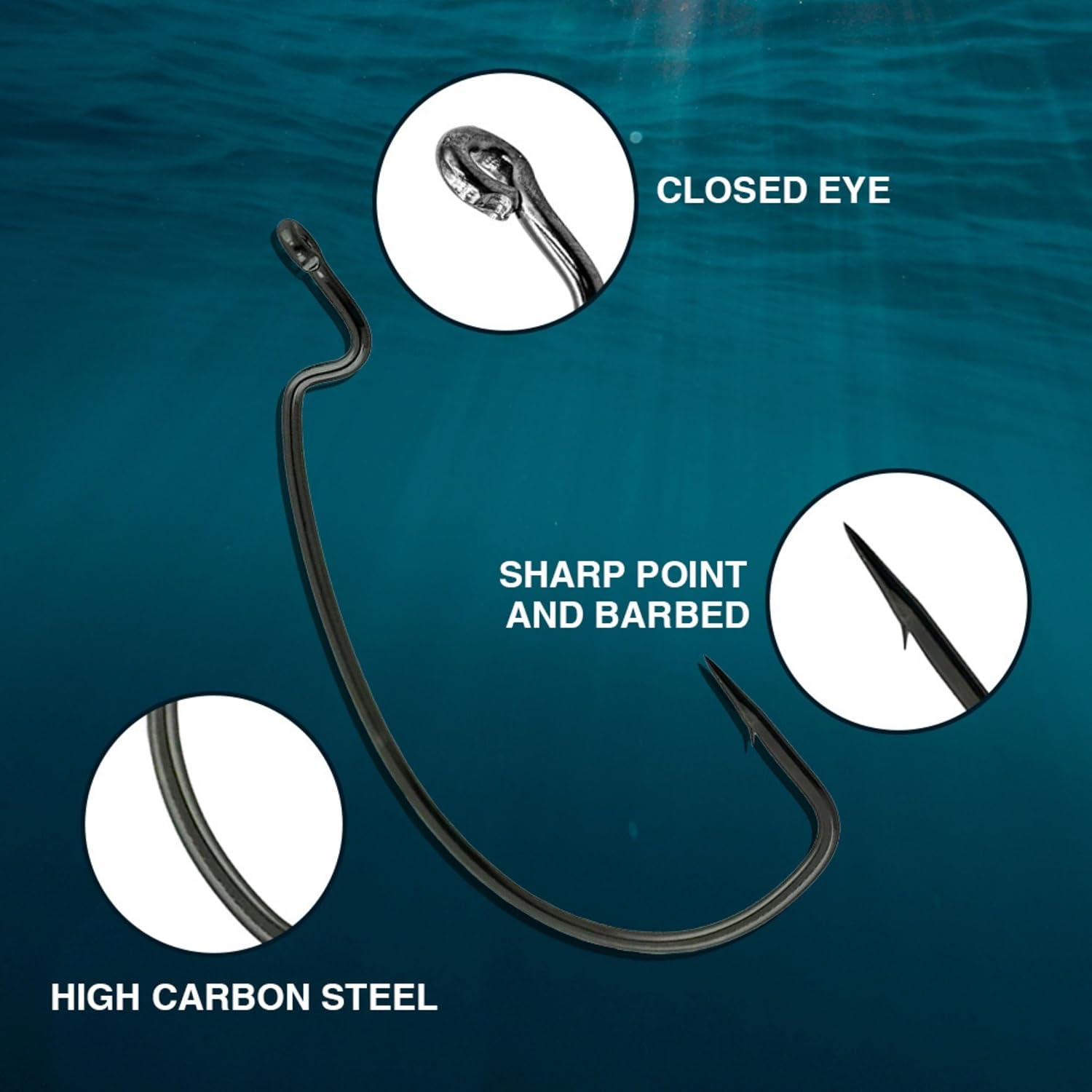 Reaction Tackle Offset EWG Worm Hooks - Super Strong Wide Gap Texas Rig Hooks for Soft Plastic Baits - High Carbon Steel Bass Fishing Hooks (25-Pack) - Image 5