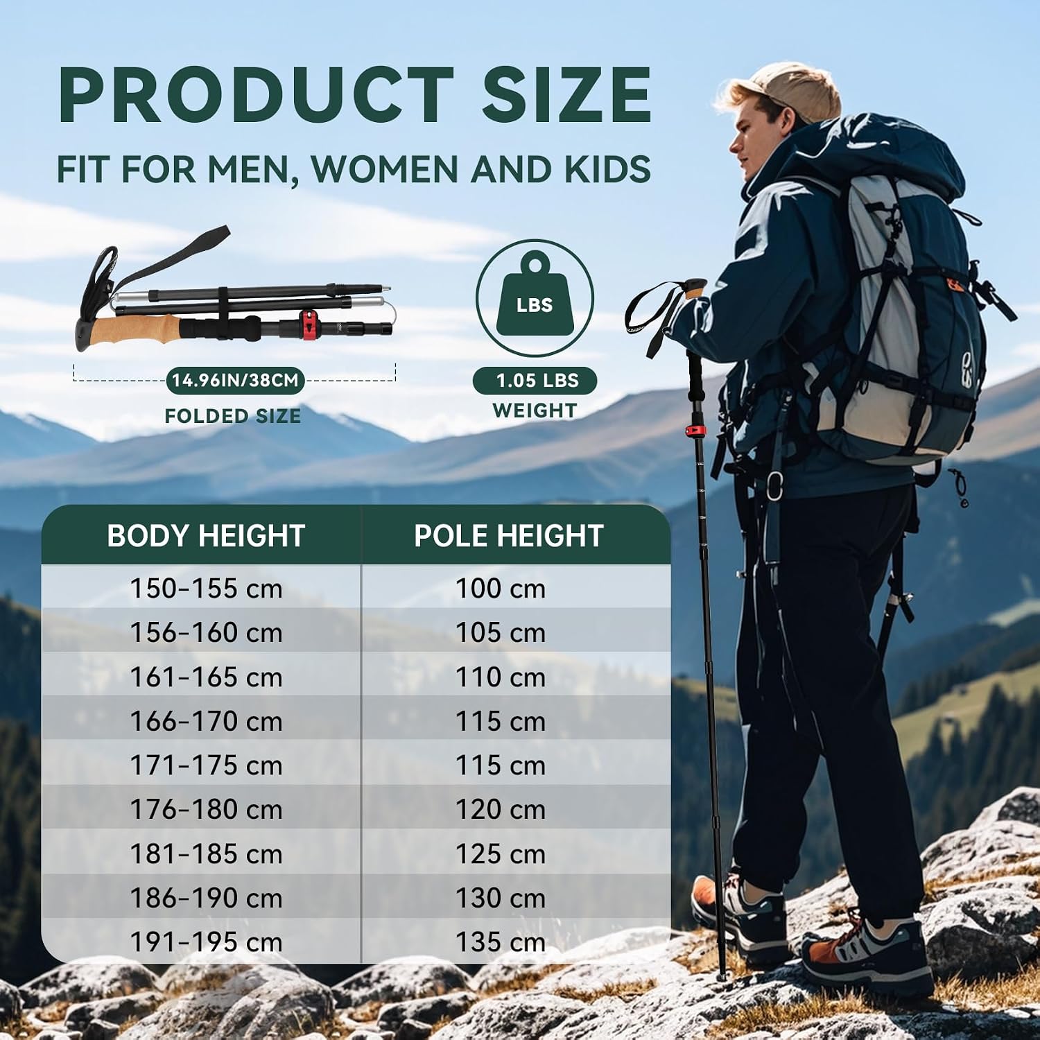 Carbon Fiber Trekking Poles - Lightweight Collapsible Hiking Poles, 2 PCS Nordic Hiking Sticks for Travel, Backpacking Walking Sticks for Men, Women, Seniors with Cork Grip & Quick-Lock System - Image 8