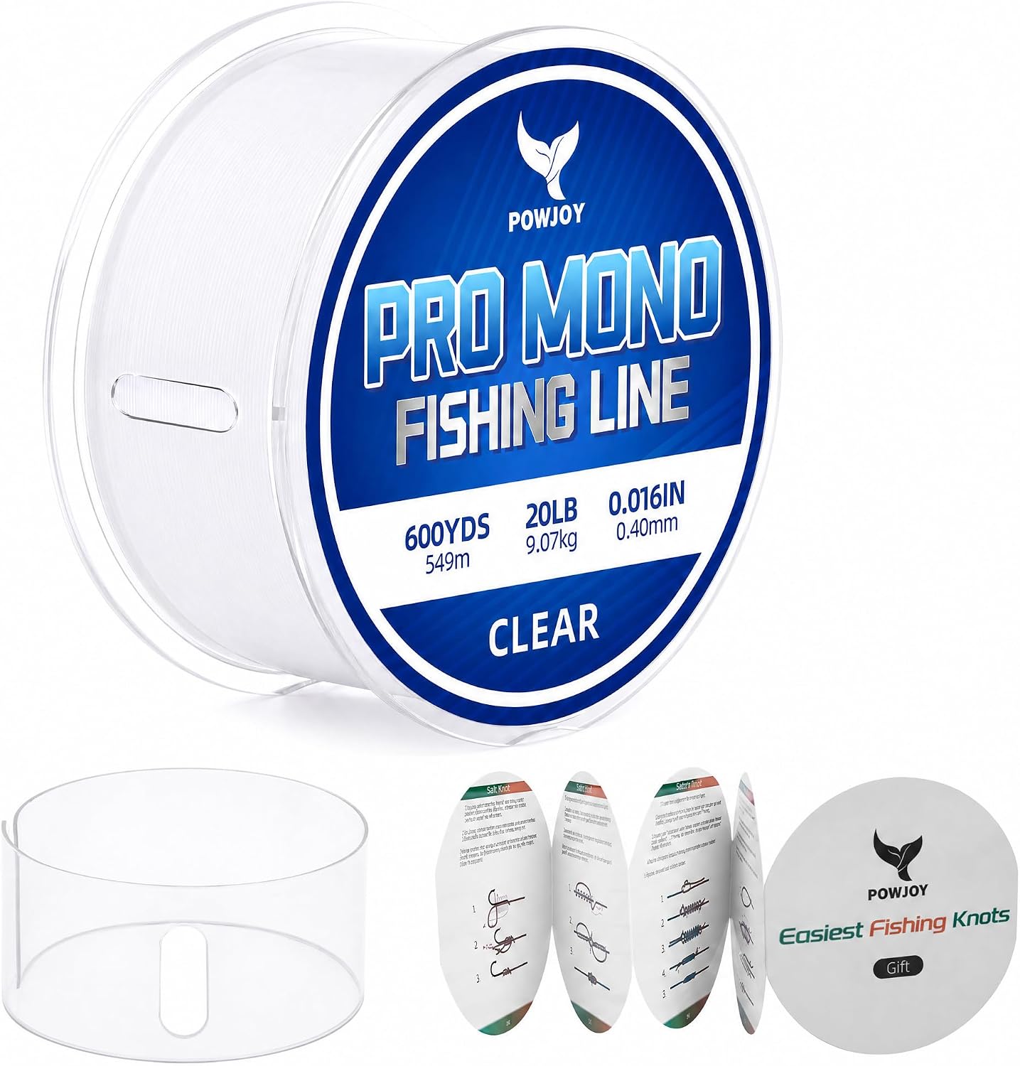 Pro Monofilament Fishing Line with Knot Instruction Cards for Multi Purpose Cost Effective, Strong Yet Thin Nylon String for Big Fishes, Tangle-Free & UV Resistant, 15/20/30/50/80LB