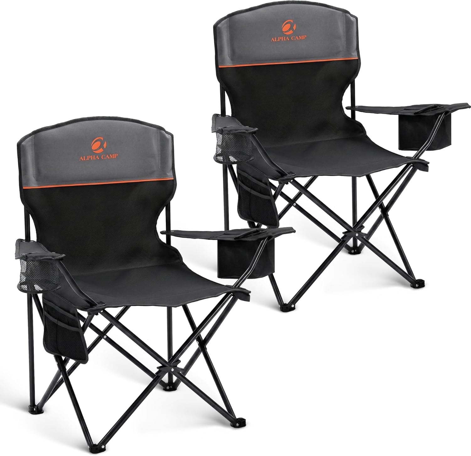ALPHA CAMP 2-Pack Camping Chair with Cooler Bag, Heavy Duty 250lbs Capacity Folding Chair with Lumbar Support & Side Pocket, Portable Quad Chairs for Beach Fishing Tailgating & Sideline Sport