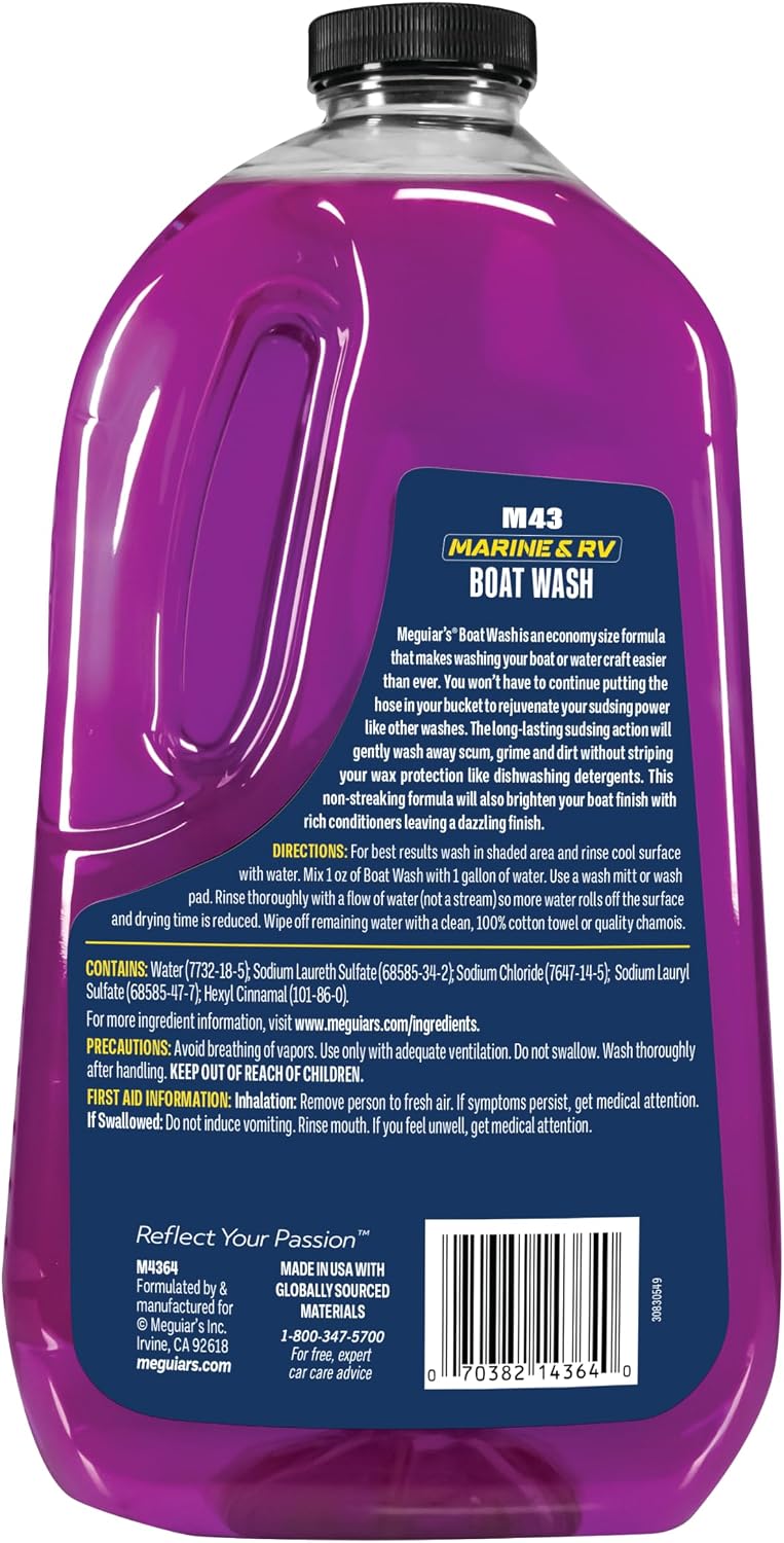 Meguiar's M43 Marine/RV Boat Wash, pH-Balanced Boat/RV Wash for Protecting Fiberglass and Gel Coat, Streak-Free Shine that Keeps Surfaces Clean and Protected, 64 Oz - Image 3